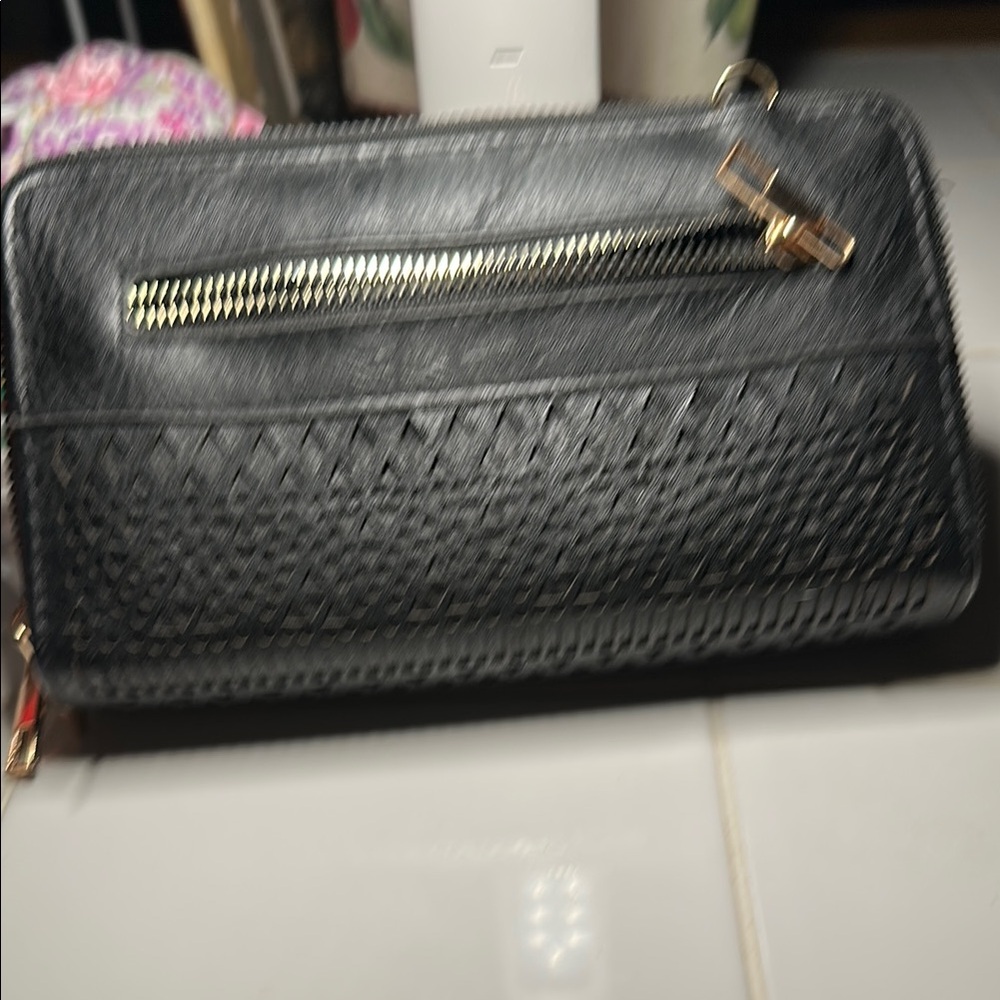 Mudd Black Textured Wallet with Gold Accents
